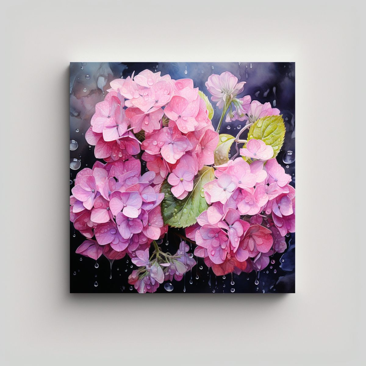 GENERICO - Cuadro Abstracto Flores Hortensias Negras Y Rosas 60x60 Cm.