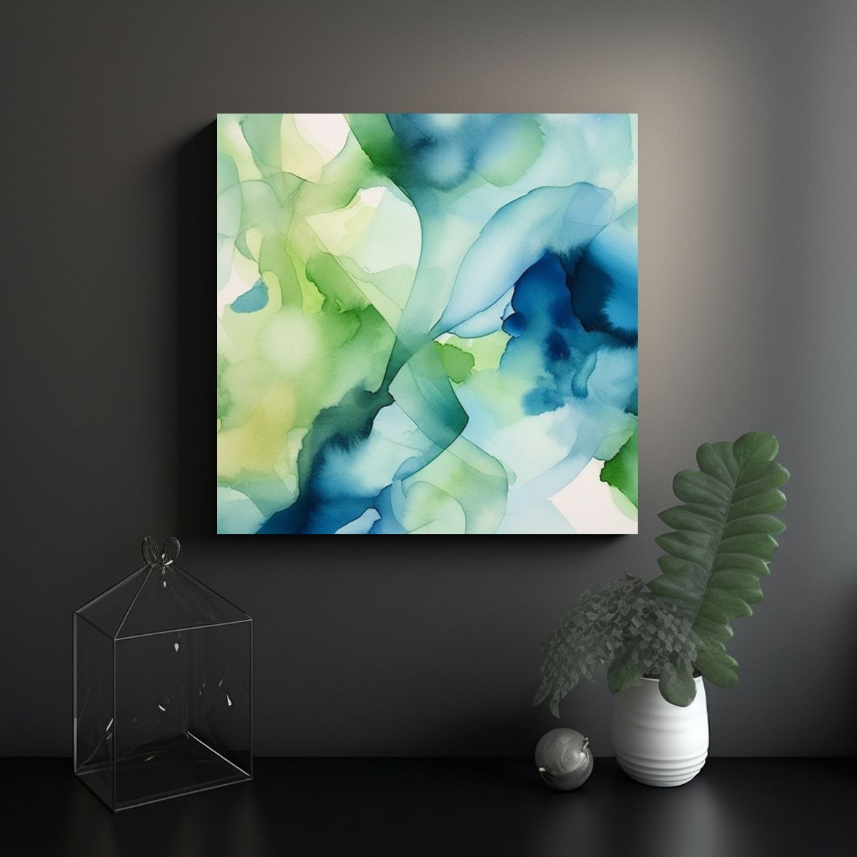 GENERICO - Pintura Abstracta En Acuarela Con Tonos Azules 60x60 Cm