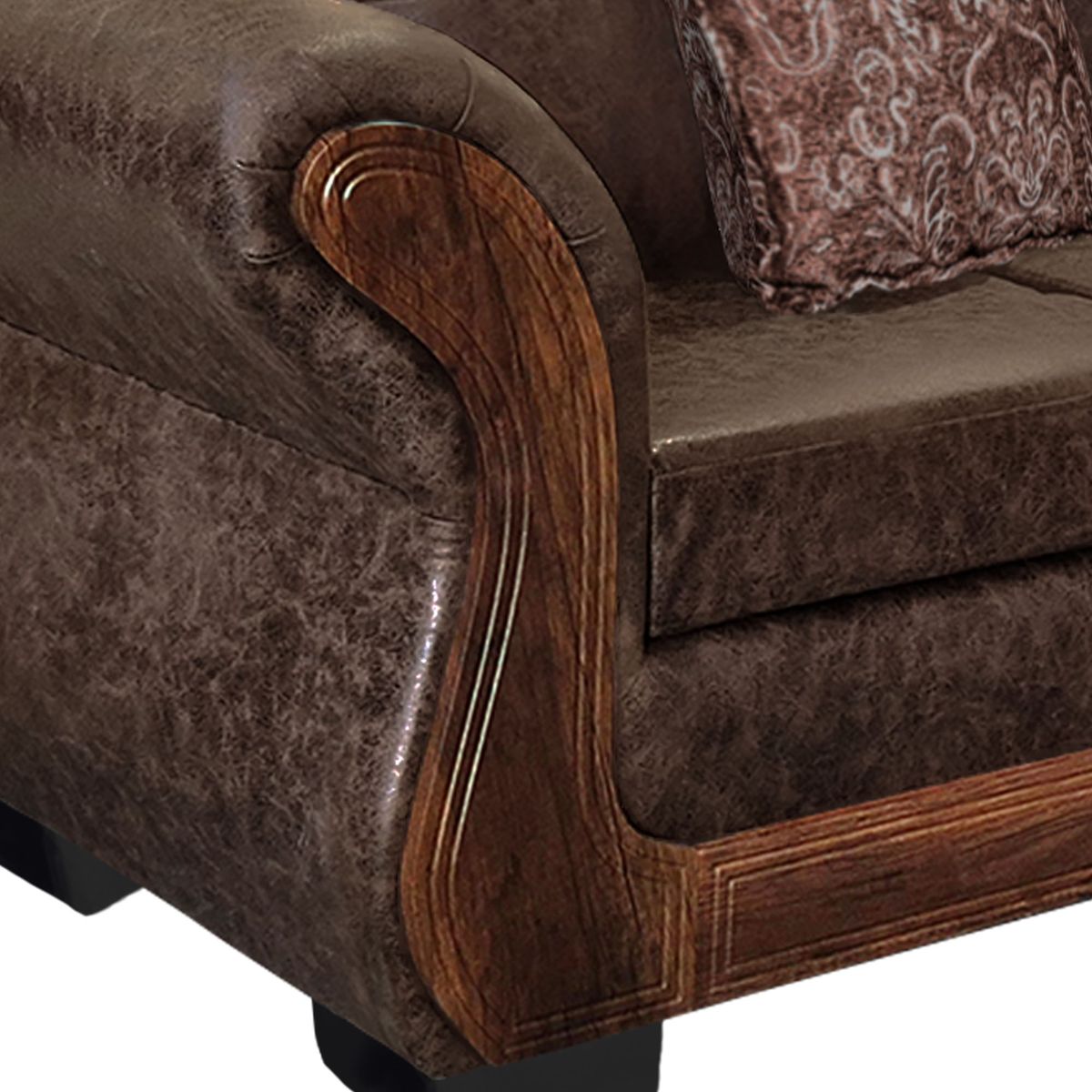 AMERICA DECORA - Sofá Con Resorte Estructural 3 Cuerpos Finis Envejecido Café Oscuro X