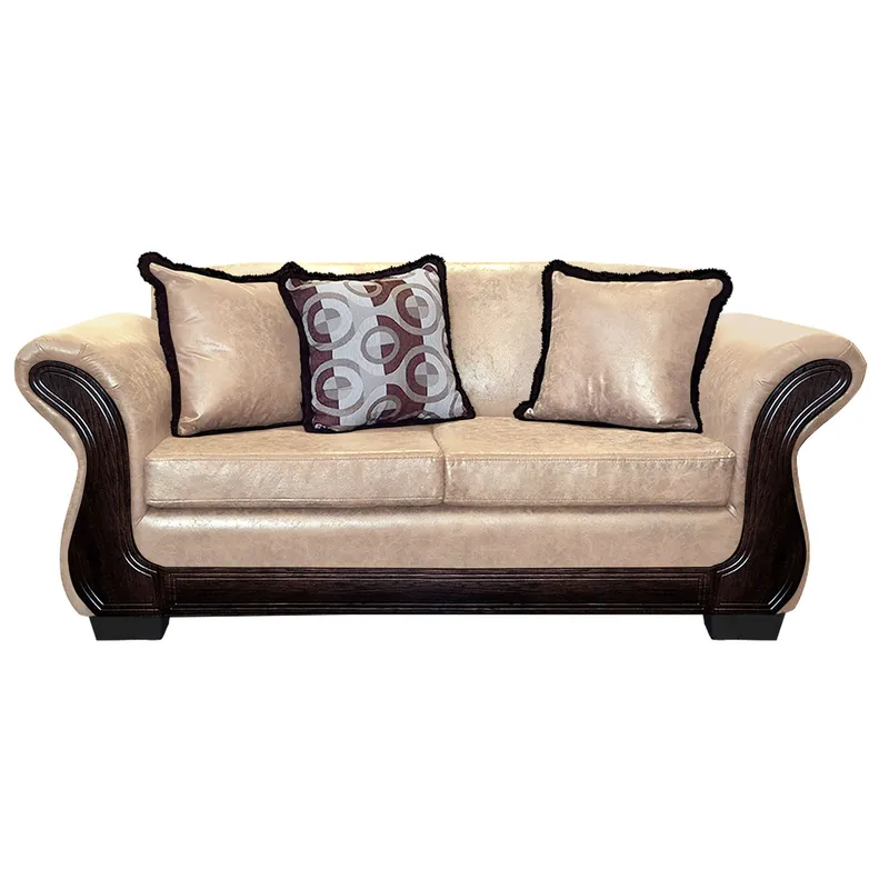 AMERICA DECORA - Sofá Con Resorte Estructural 3 Cuerpos Finis Envejecido Beige