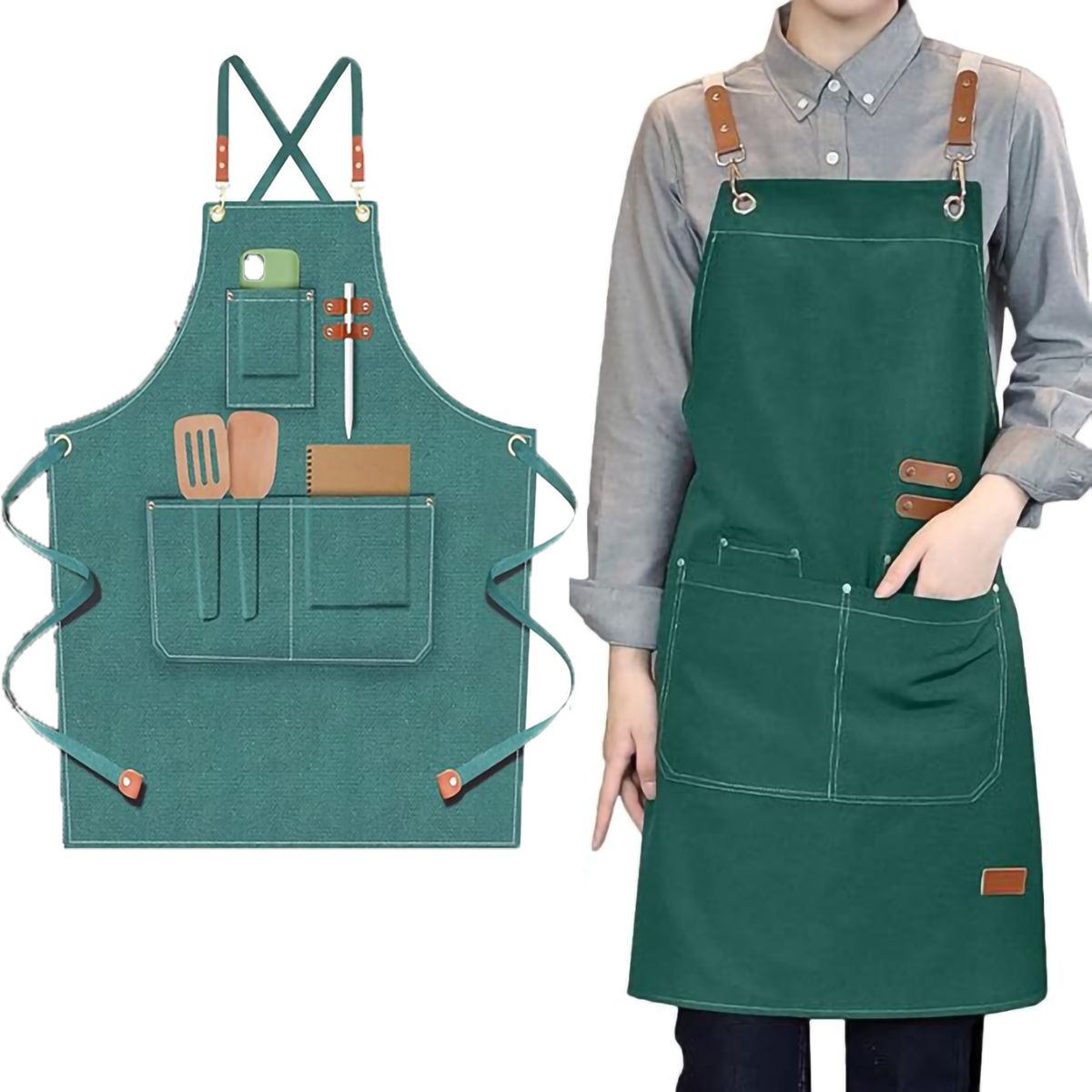 GENERICO - Delantal Delantal Cocina Chef-cafeteria Mandil Parrillera-Verde