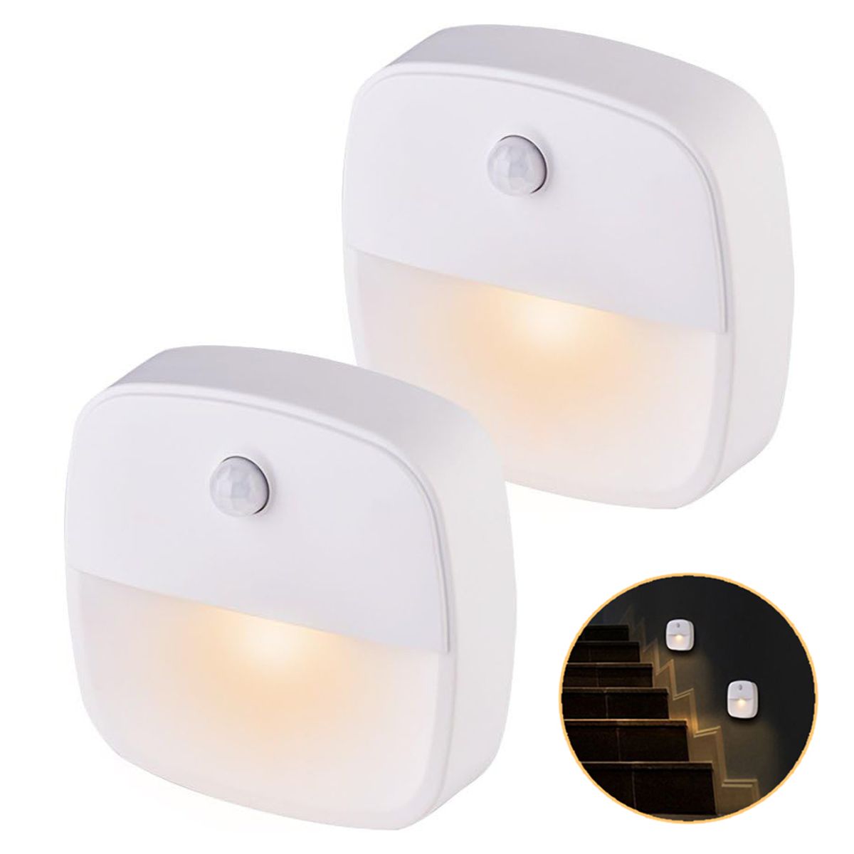 GENERICO - 2 Piezas Cálida Luz Nocturna Con Sensor De Movimiento