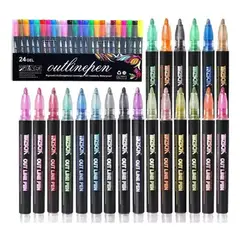 GENERICO - Lapices Marcadores Mágicos Metálicos Con Contorno 24 Colores