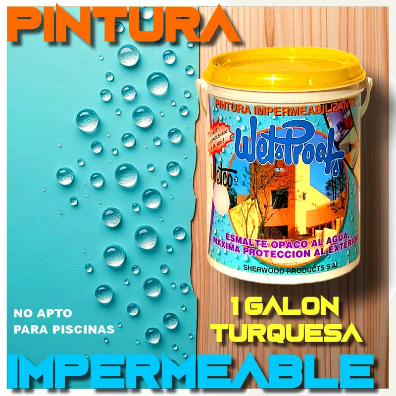 WETPROOF - PINTURA IMPERMEABLE MADERA EXTERIOR ESMALTE TURQUESA AGUA WETCO® 1 GAL