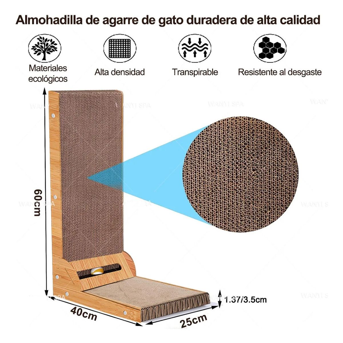 KUANGYE - Rascador De Gato En Forma De L Con Juguete De Gola 40x60x25