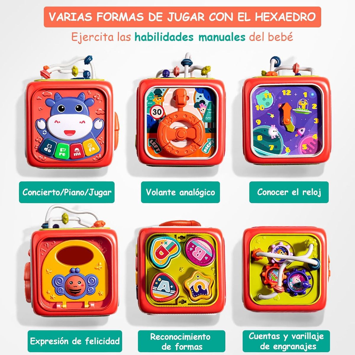 KUANGYE - Cubo Didáctico Juguete Montessori Educativo 6 En 1 Para Bebé