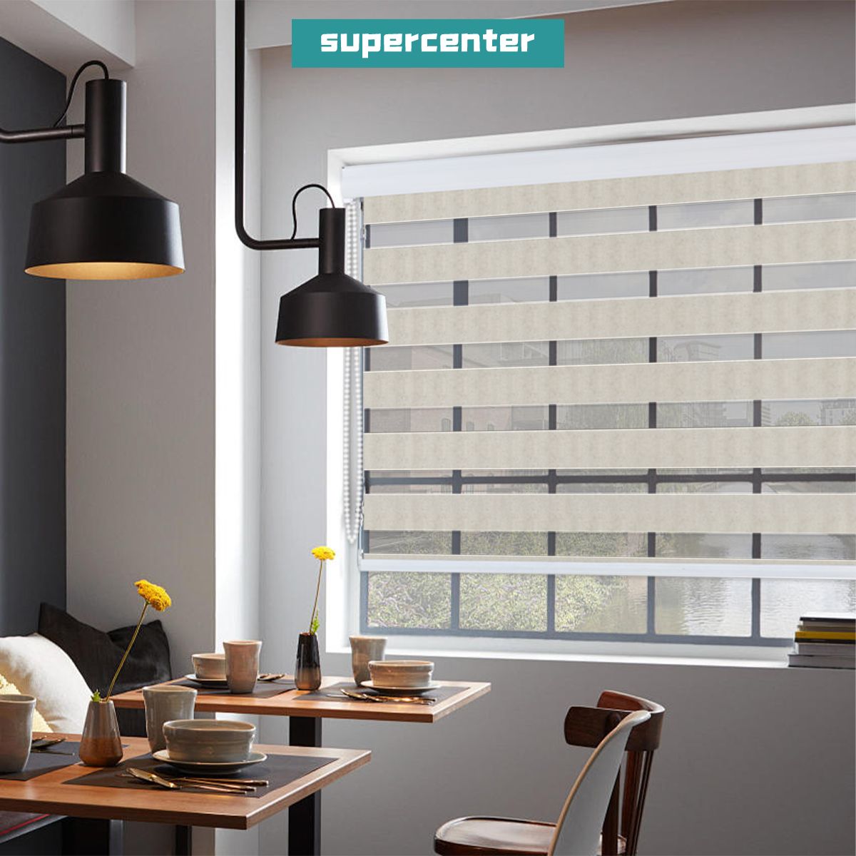 SUPERCENTER - Supercenter Cortina Roller Velo Liso 2 Paños 120 X 200 Cm Jaspeado