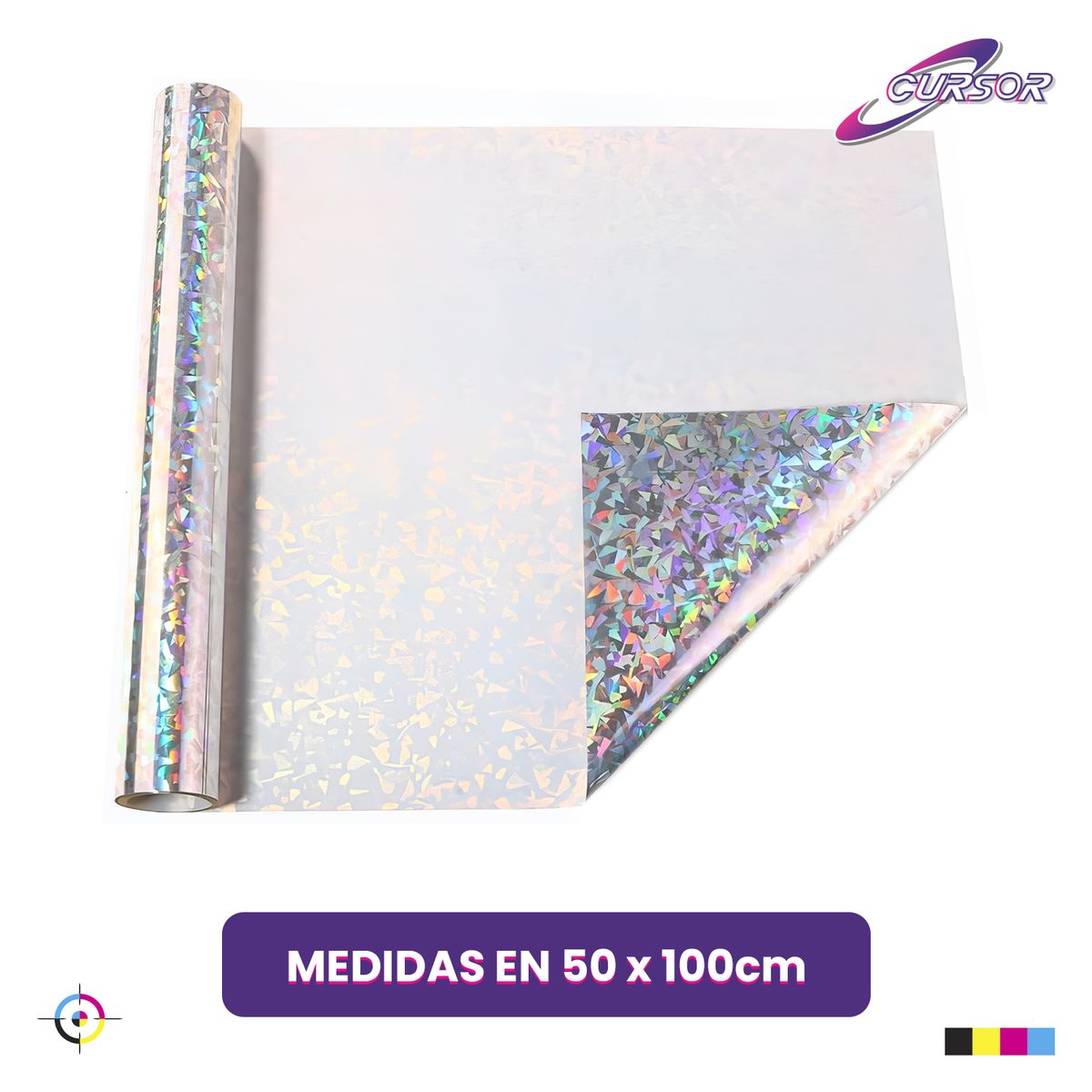 CURSOR - Vinilo Holografico Textil Diseños 50 Cm X 1 Metro Cursor - Gris