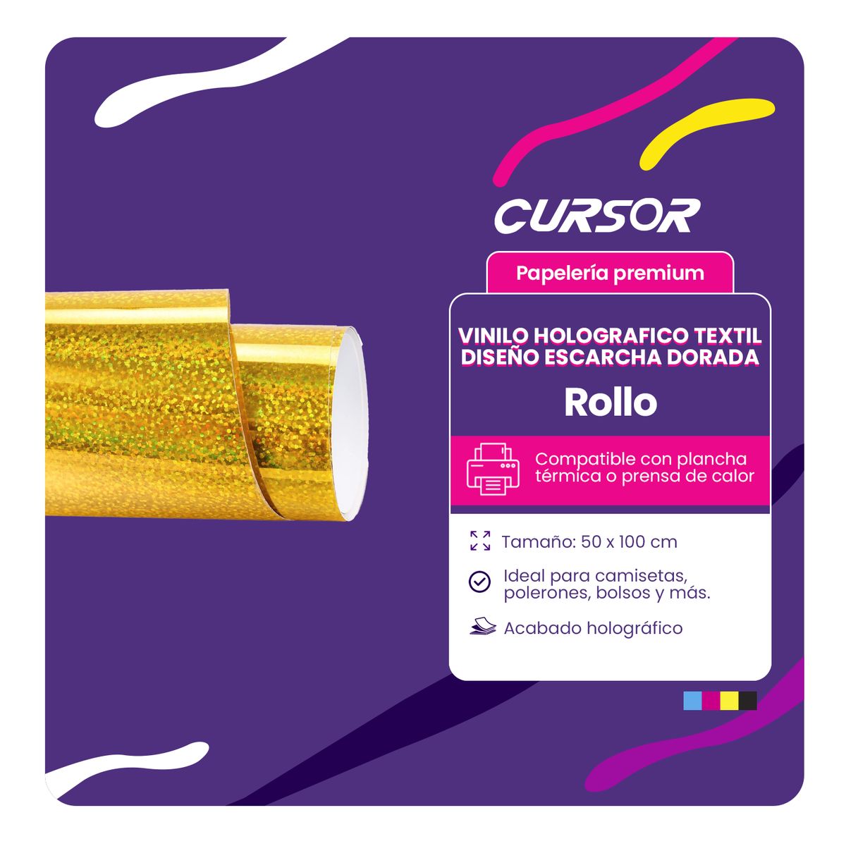 CURSOR - Vinilo Holografico Textil Diseños 50 Cm X 1 Metro Cursor - Dorado