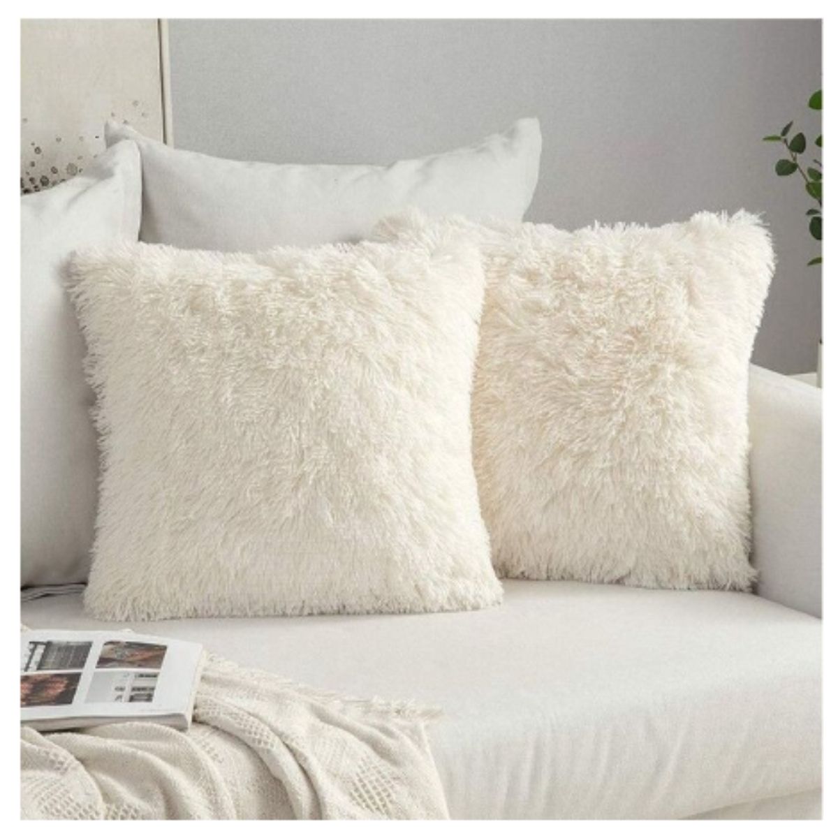 GENERICO - Set 2 Funda Cojines Peludos + 2 Bajadas De Cama 50x80cm