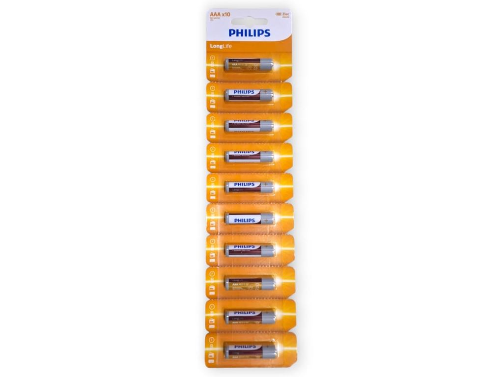 PACK 10 PILAS CLORURO ZINC AAA TIRA 270PHI09207