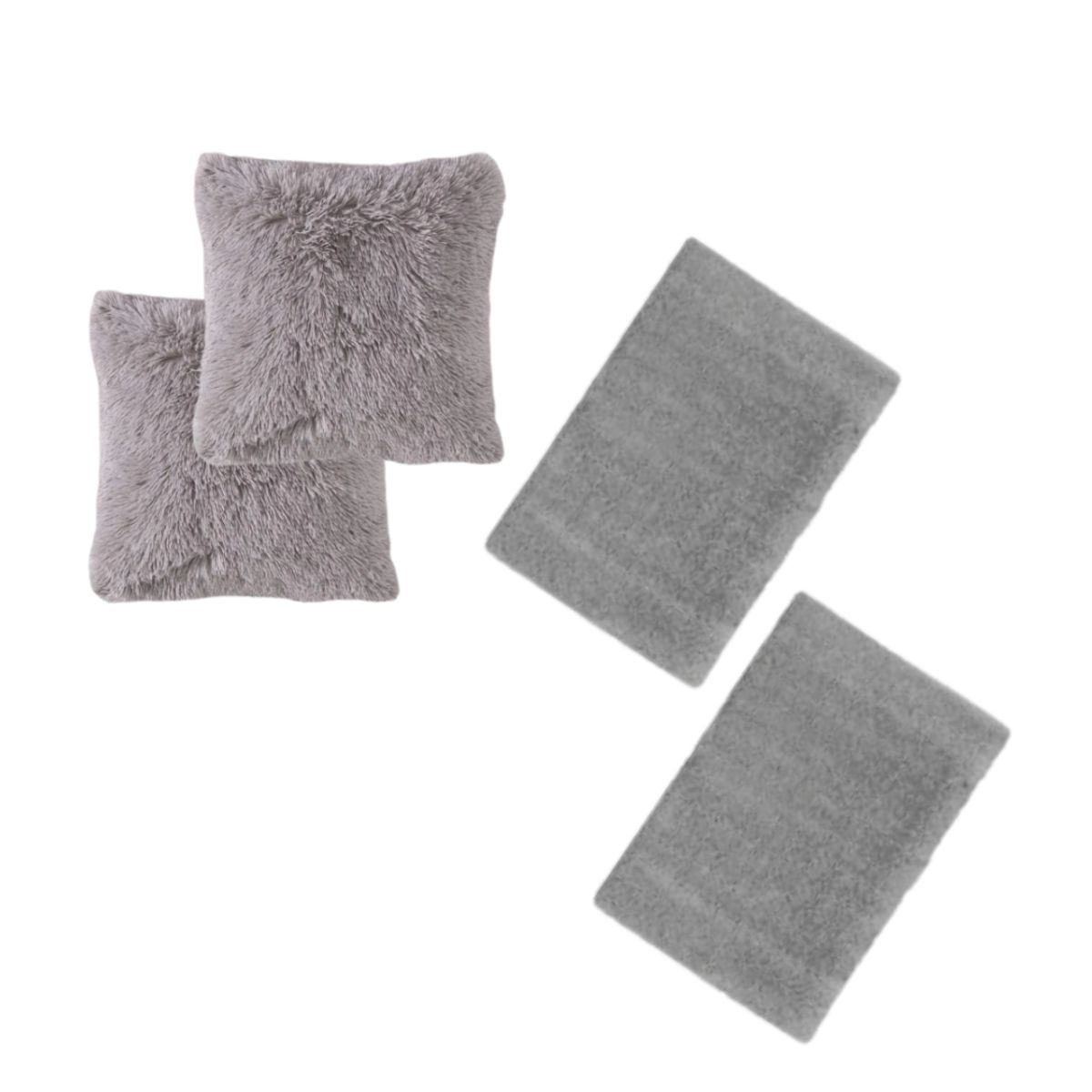 GENERICO - Set 2 Funda Cojines Peludos + 2 Bajadas De Cama 50x80cm
