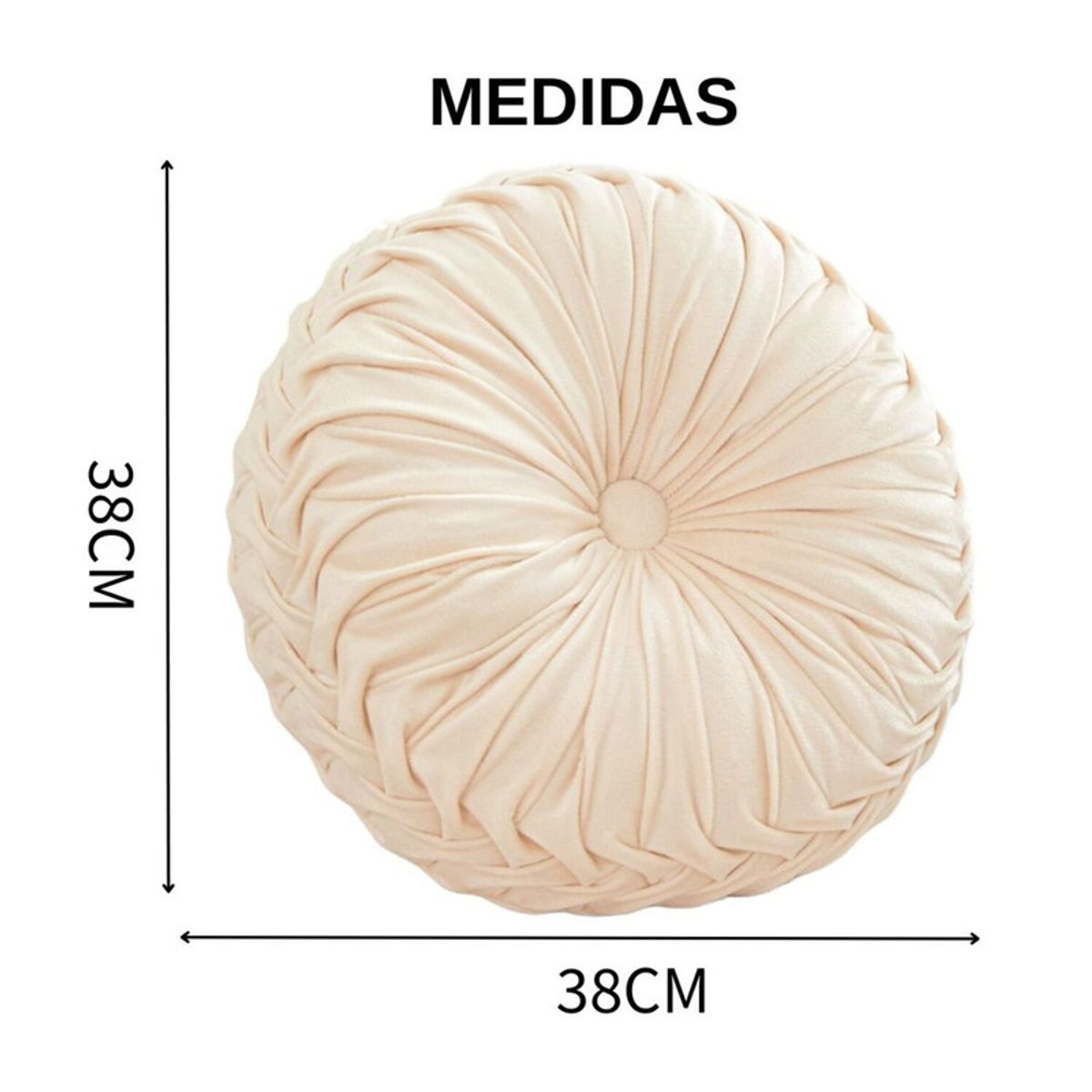 GENERICO - Cojin Redondo De Terciopelo Decorativo Elegante 37cm Crema