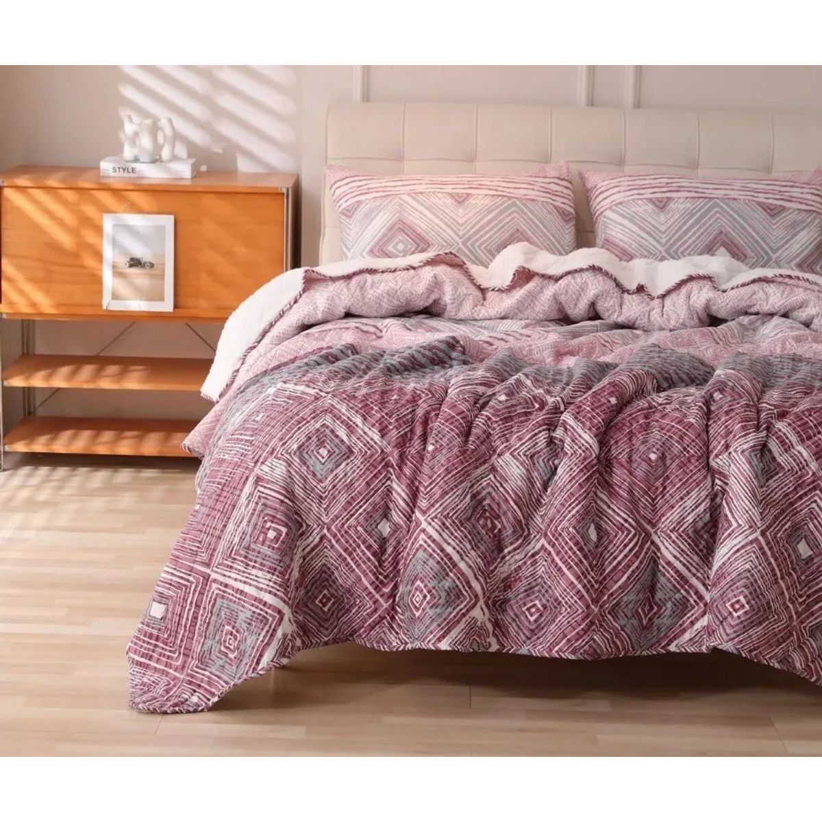 CHANTILLY - Cubrecama Quilt 1.5 Plaza Sherpa Estampado Rosa