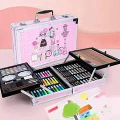 GENERICO - Kit Dibujo Para Niño De 145 Pcs En Maleta Aluminio Dos Pisos Color Rosa