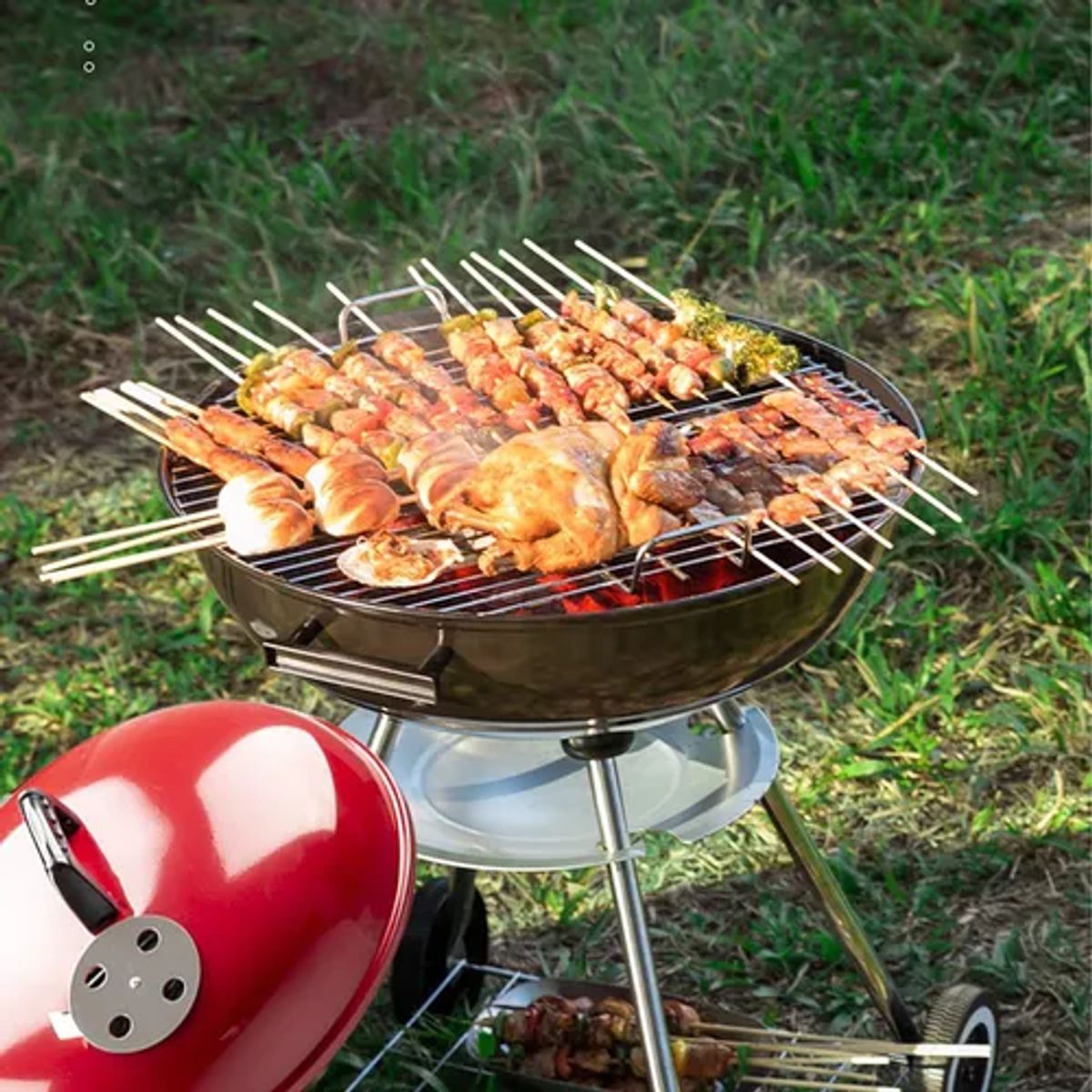 GENERICO - Parrillas A Carbon 85cm Alto Parrilla Redonda Móvil Asados Color Negro y Rojo