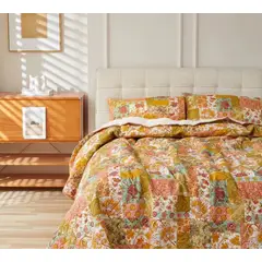CHANTILLY - Cubrecama Quilt Sherpa Estampado 1.5 Plaza Amarillo