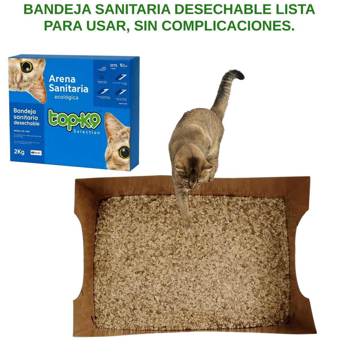 GENERICO - Arena Top-k9 Ecológica 100% Vegetal Bandeja Desechable 2kg
