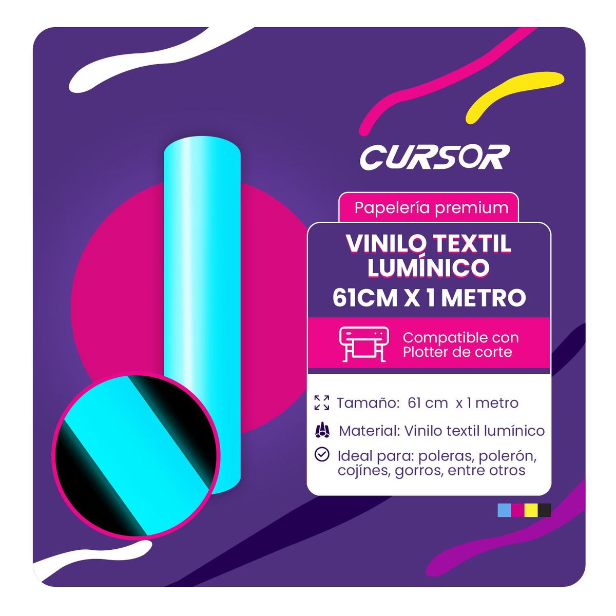 CURSOR - Vinilo Lumínico Colores 61cm X 1 Metro Cursor - Celeste
