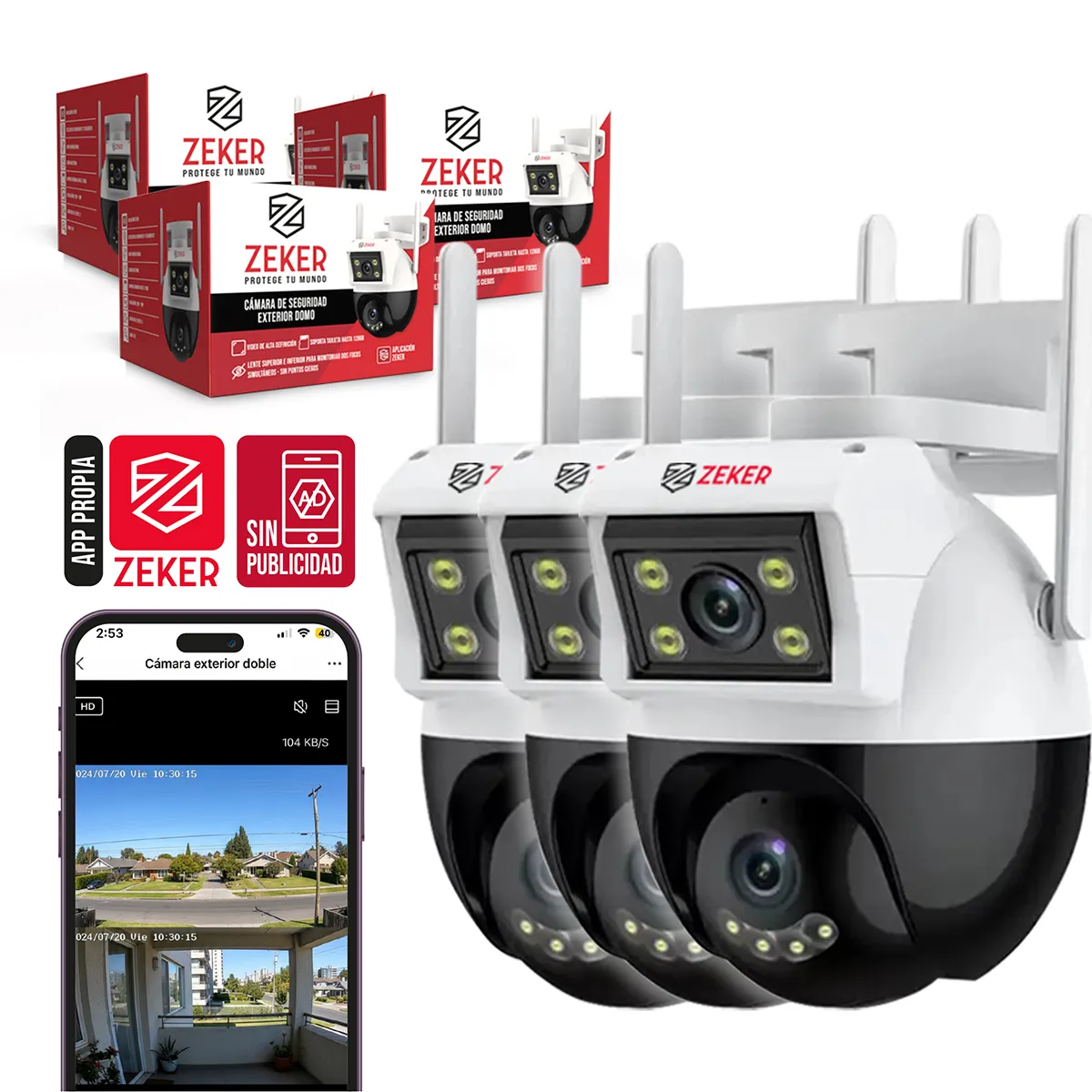 ZEKER - Camara de Seguridad Domo Zeker 4MP 5G Wifi Impermeable Exterior x3