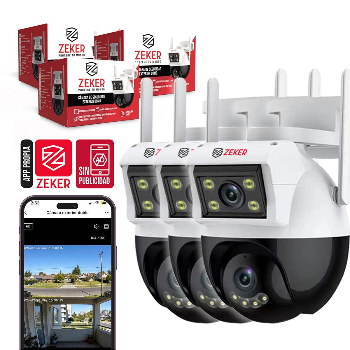 ZEKER - Camara de Seguridad Domo Zeker 4MP 5G Wifi Impermeable Exterior x3