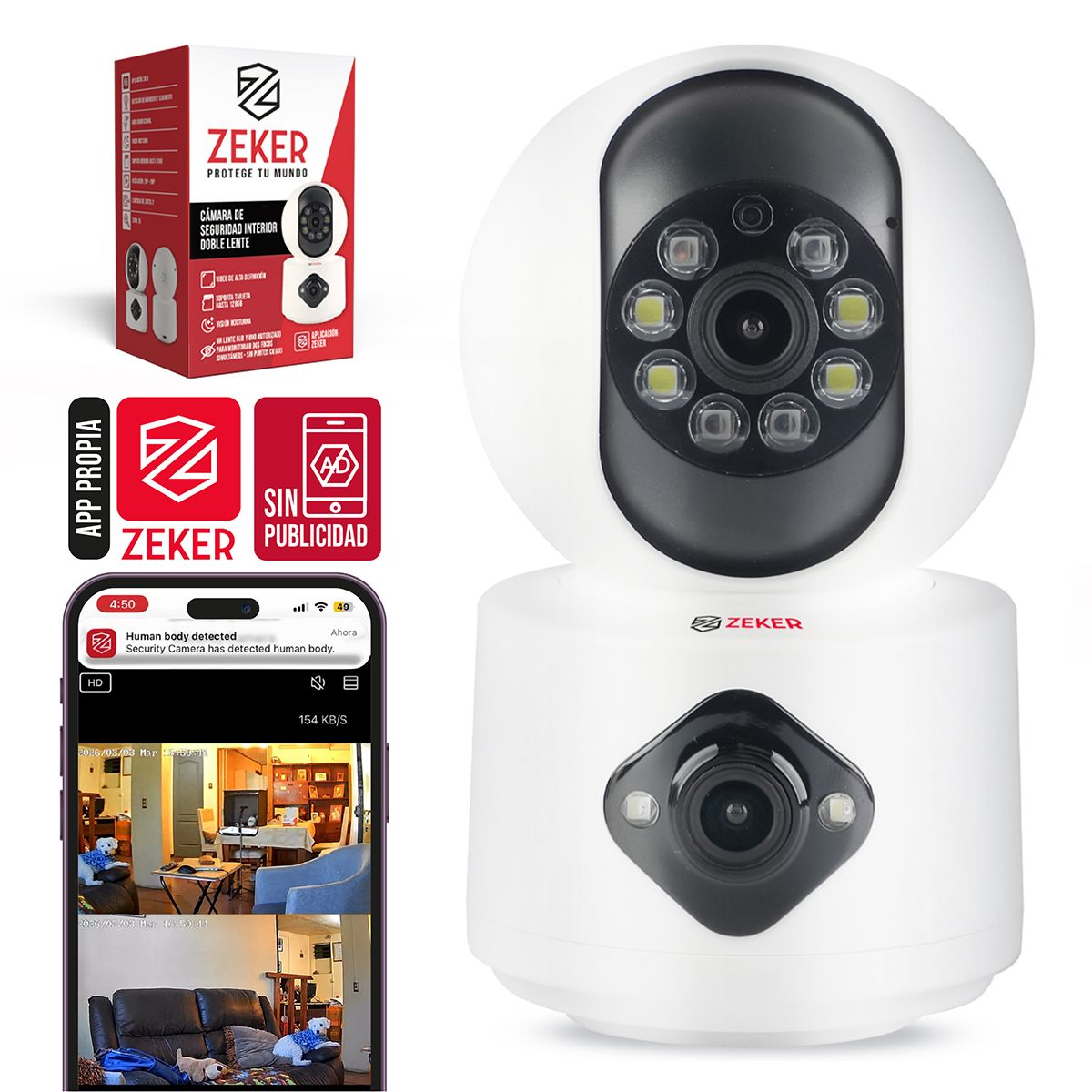 ZEKER - Camara De Seguridad Interior Doble Zeker 4MP 5G Wifi IP Pant Tilt