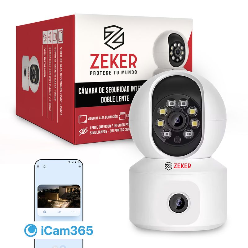 ZEKER - Camara De Seguridad Interior Doble Zeker 4MP 5G Wifi IP Pant Tilt