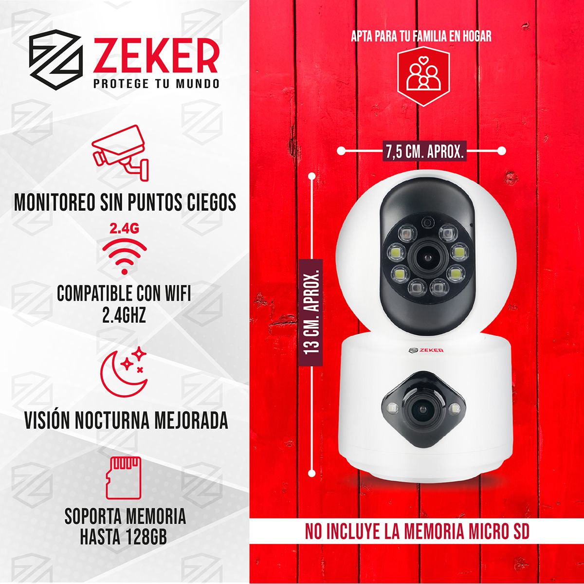 ZEKER - Camara De Seguridad Interior Doble Zeker 4MP 5G Wifi IP Pant Tilt
