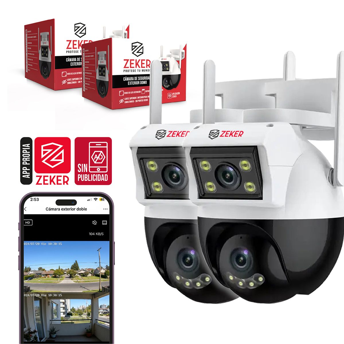 ZEKER - Camara de Seguridad Domo Zeker 4MP 2.4Ghz Wifi Impermeable Exterior x2