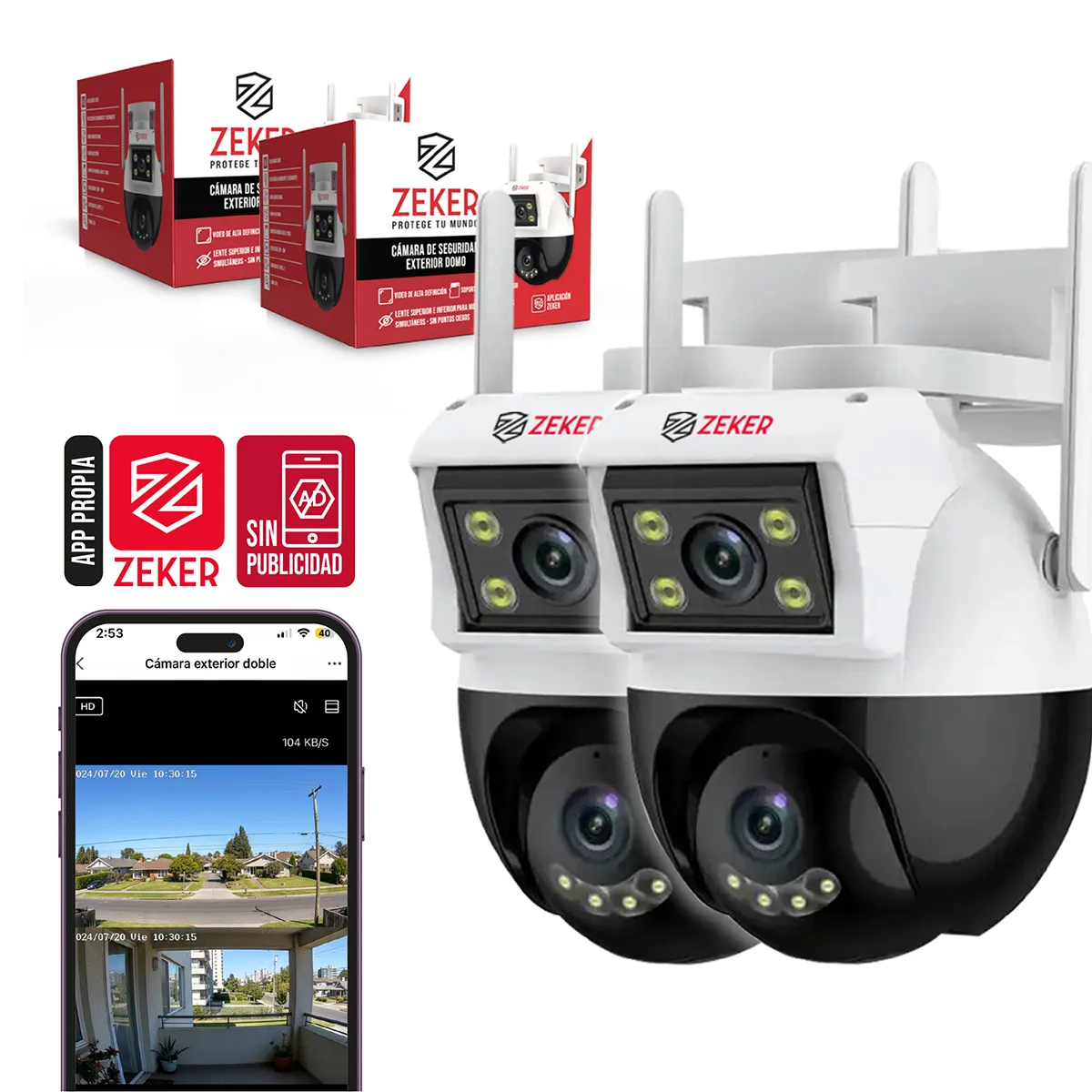 ZEKER - Camara de Seguridad Domo Zeker 4MP 2.4Ghz Wifi Impermeable Exterior x2