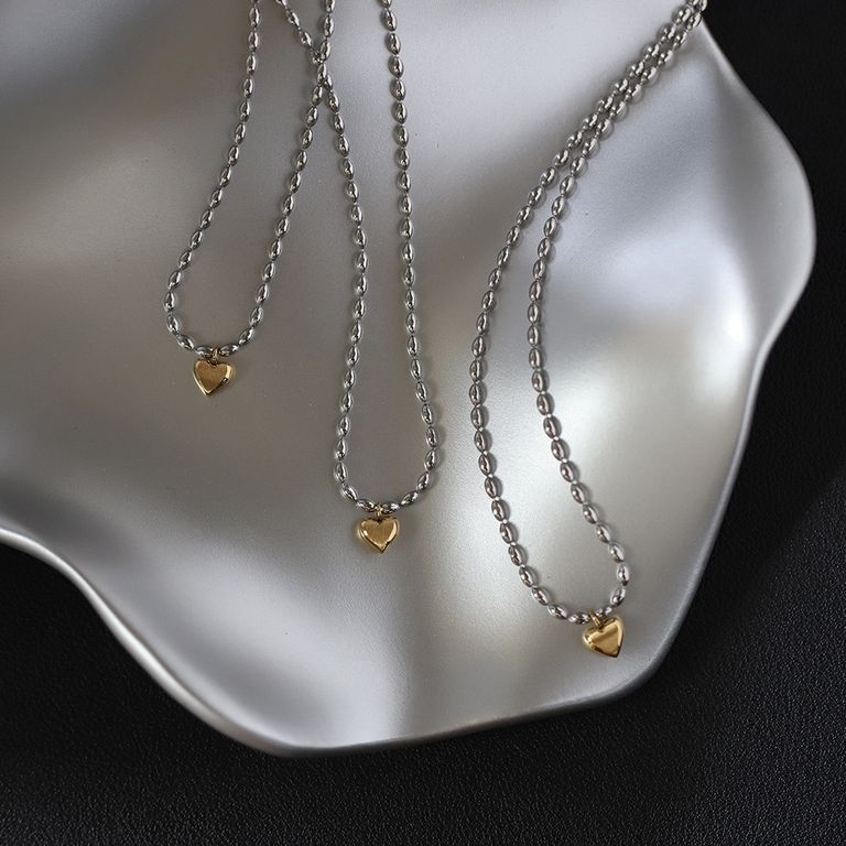 Collar Bano Oro 18k Mostacilla Corazon Dorado TALLA UNICA