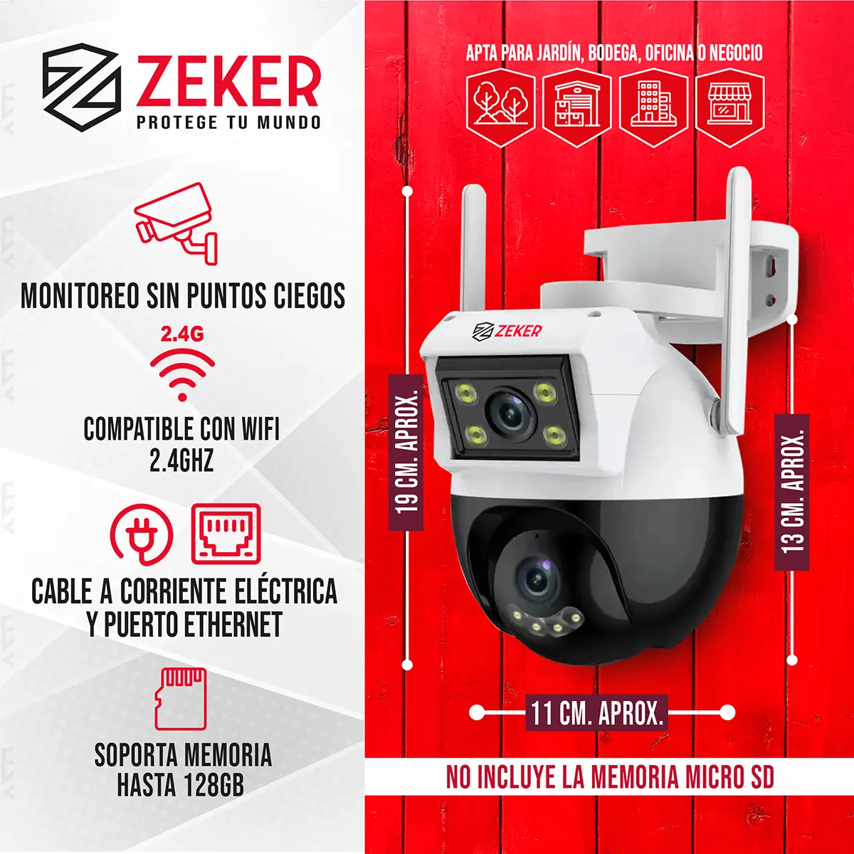 ZEKER - Camara de Seguridad Domo Zeker 4MP 2.4G Wifi Impermeable Exterior