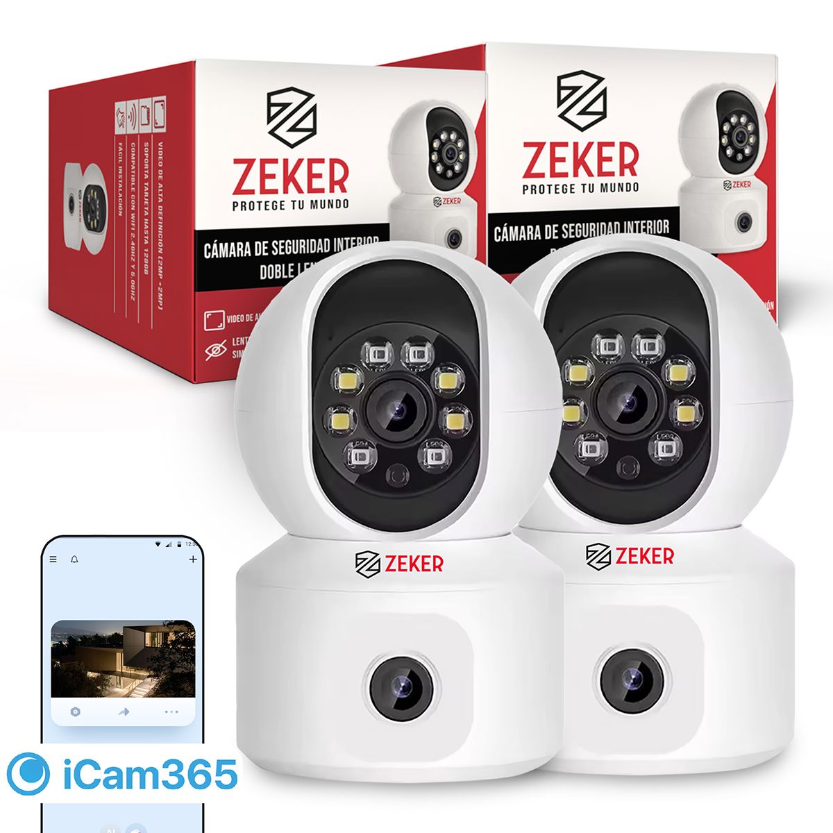 ZEKER - Camara De Seguridad Interior Doble Zeker 4MP 5G Wifi IP Pant Tilt x2