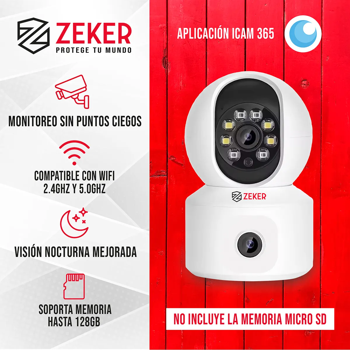 ZEKER - Camara De Seguridad Interior Doble Zeker 4MP 5G Wifi IP Pant Tilt x2