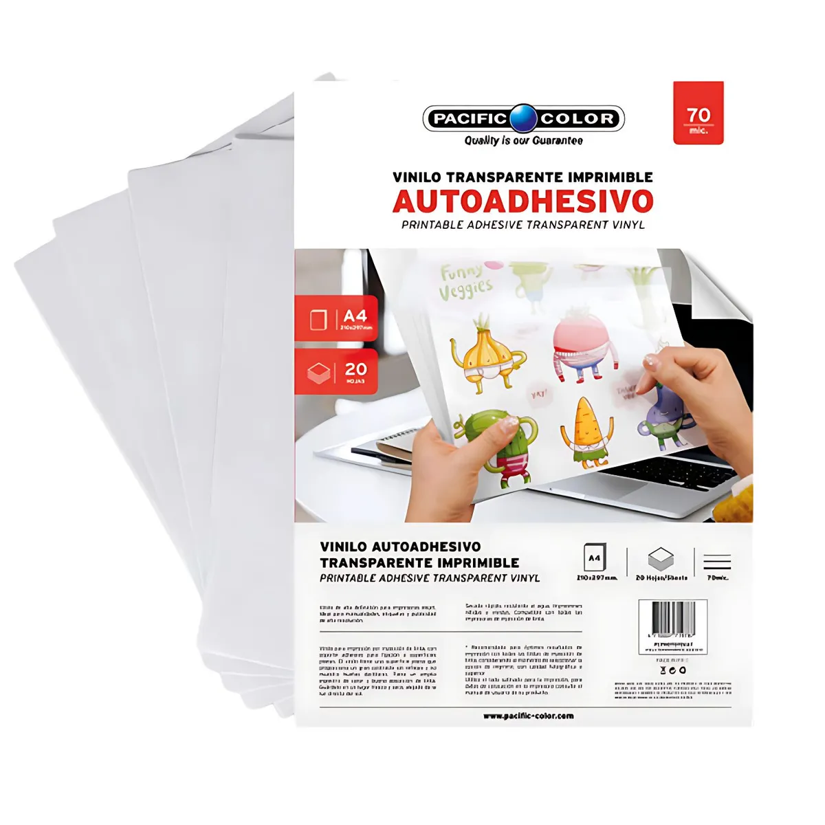 PACIFIC COLOR - Vinilo Adhesivo Transparente A4 Imprimible 20 Hojas - PS