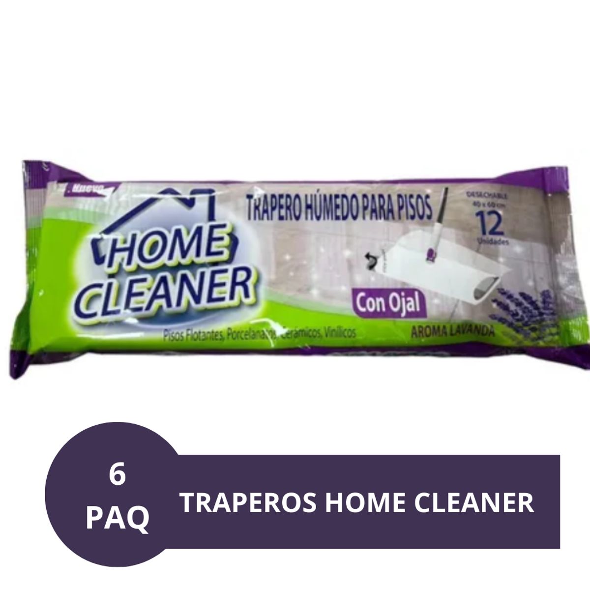 GENERICO - Paño Trapero Humedo Home Cleaner Aroma Lavanda X 6 Paq