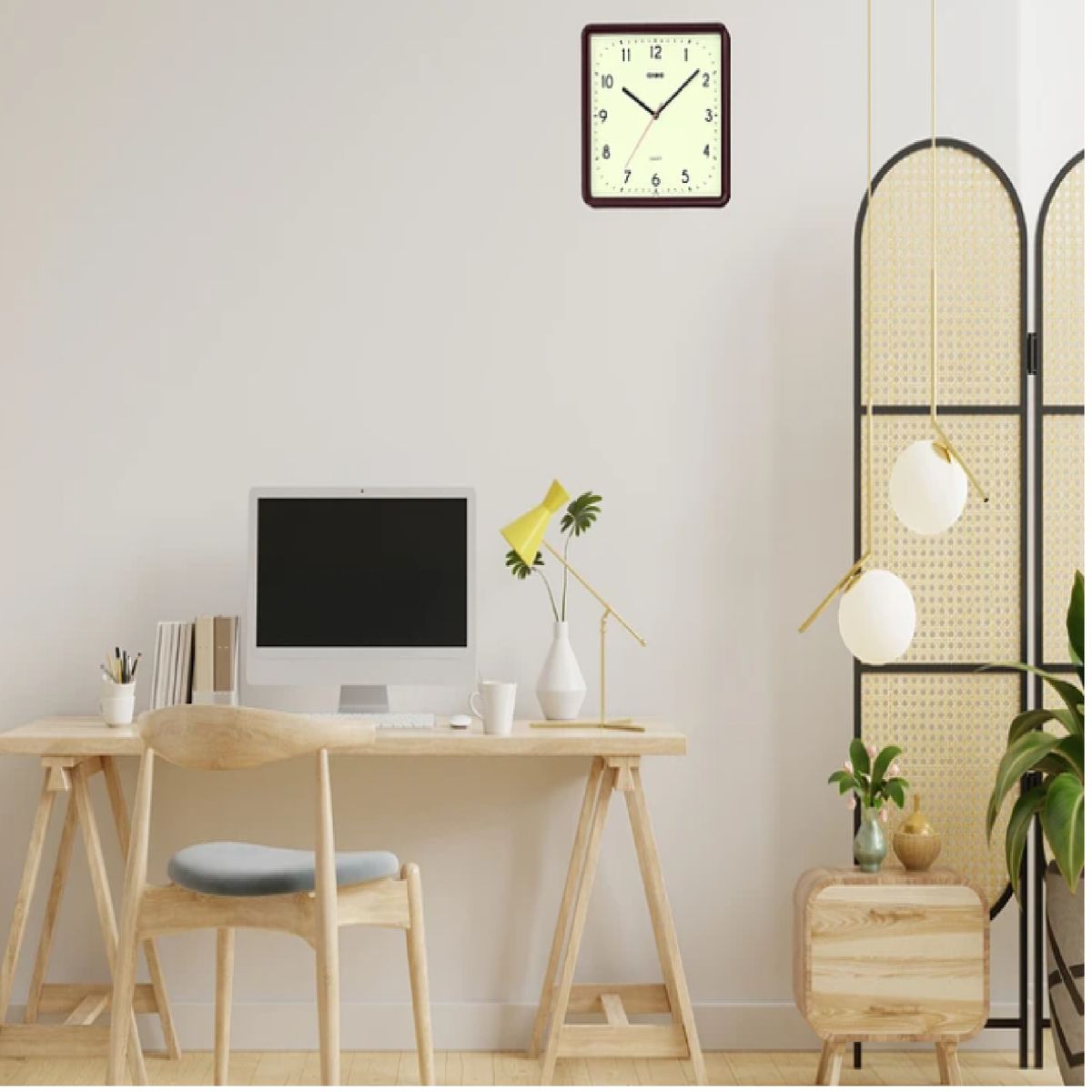 CASIO - Reloj Mural Casio Iq-152-5df Cuadrado Café Fondo Beige Estructura Marrón