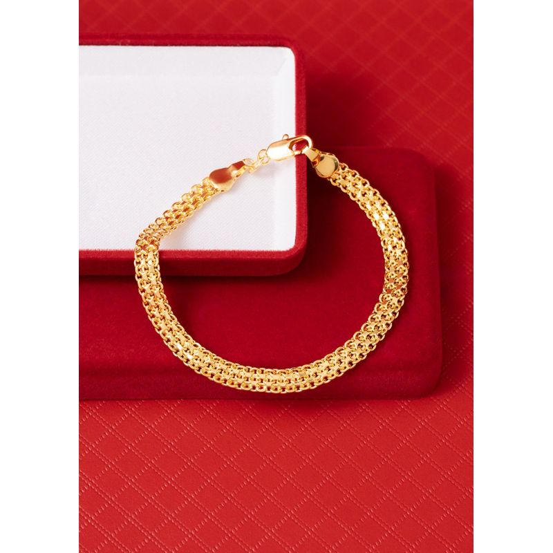 GENERICO - Pulsera tejido chino doble carril oro laminado 18k