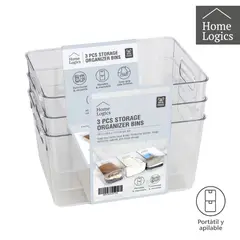 HOME LOGICS - Set 3 Canastos Organizadores Apilables Plástico