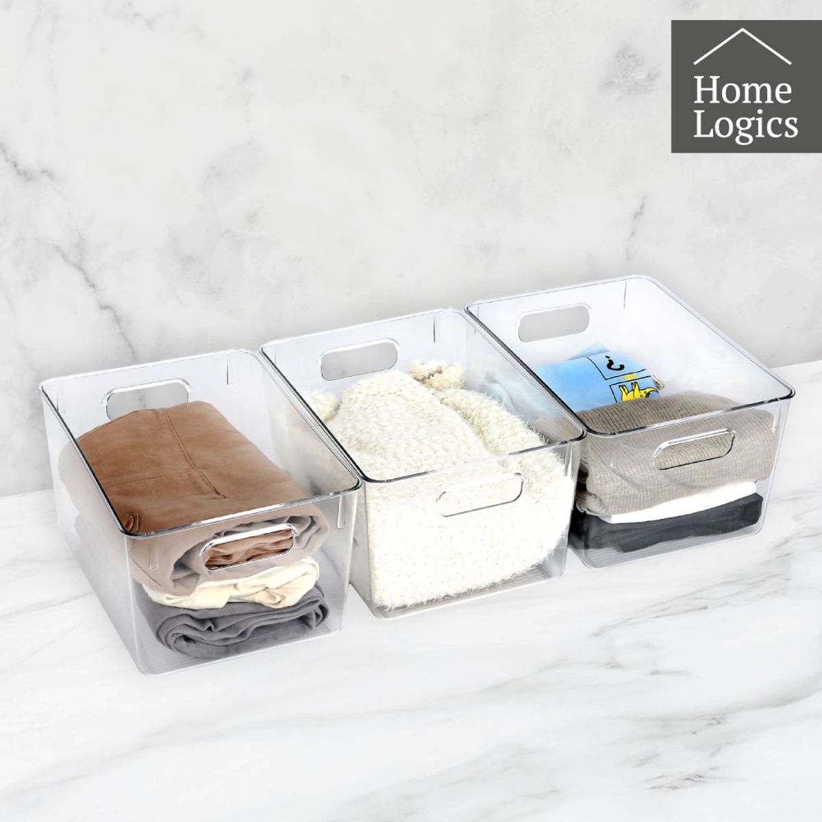 HOME LOGICS - Set 3 Canastos Organizadores Apilables Plástico Home Logics
