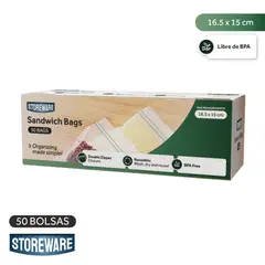 STOREWARE - Bolsa Plástica Reutilizable Sándwich 50 Unidades
