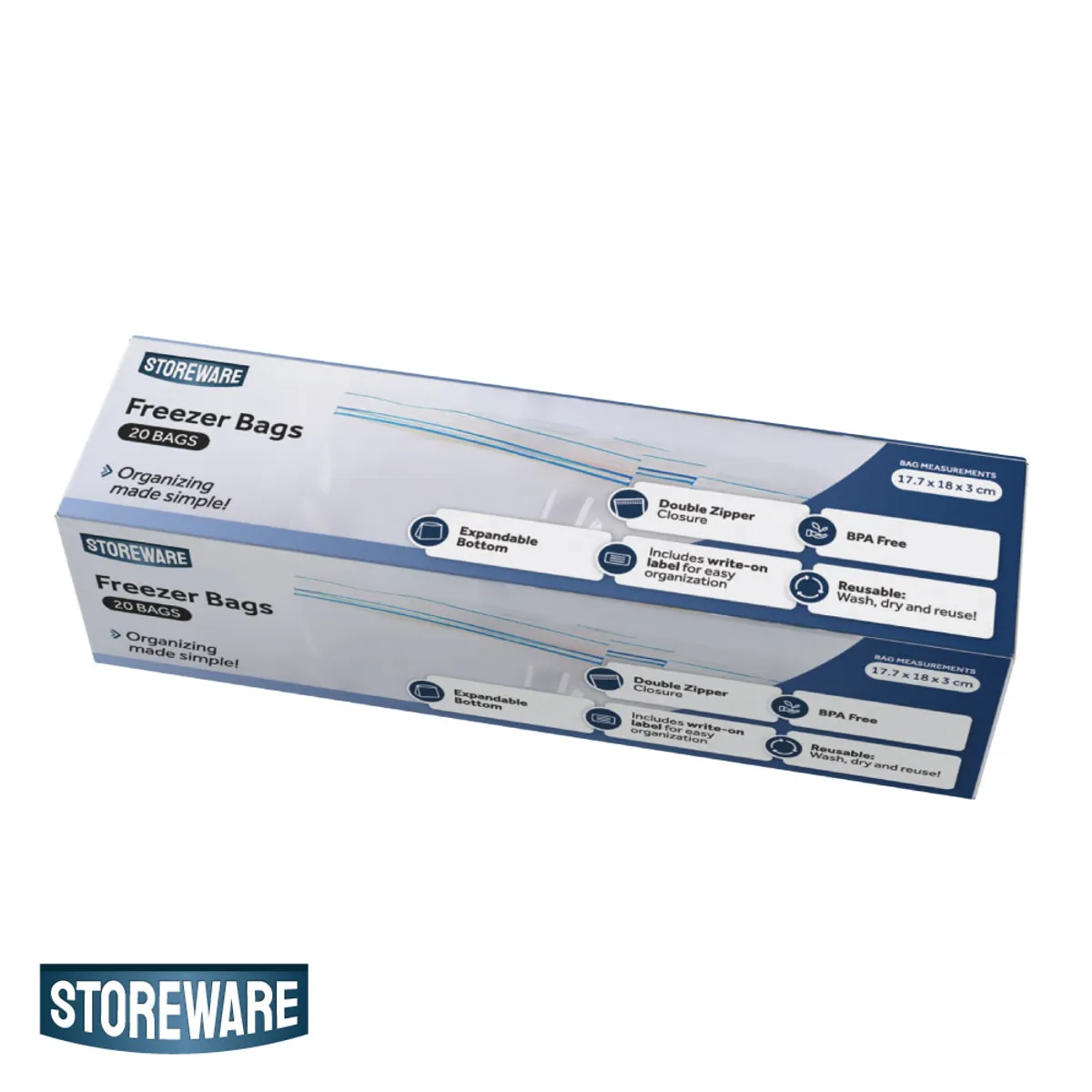 STOREWARE - Bolsas Plásticas Freezer Doble Cierre Storeware 20 Unidades Kiosclub