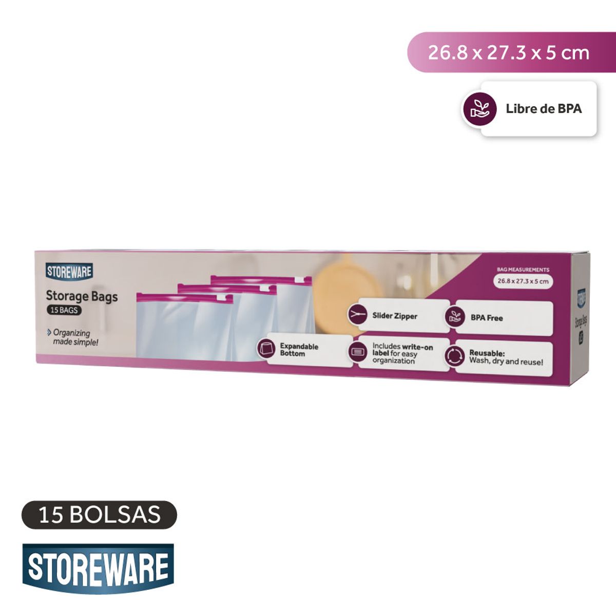 STOREWARE - Bolsas Herméticas Storage 27 x 27 cm Storeware 15 un