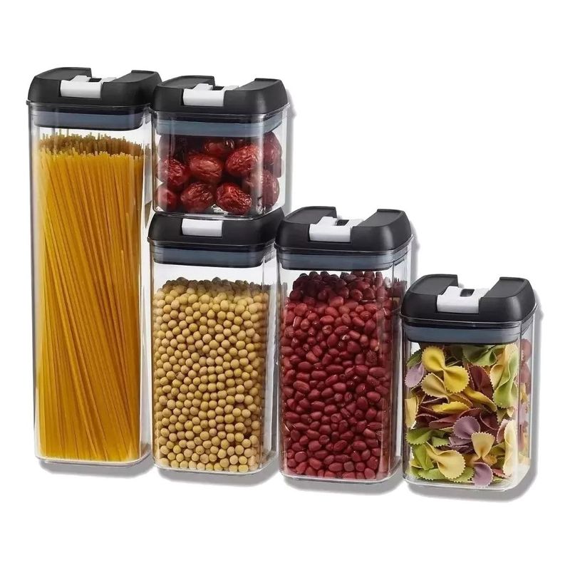 GENERICO - Set 5 Contenedores Alimento Herméticos Plástico Negro
