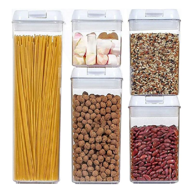 GENERICO - Set 5 Contenedores Alimento Herméticos Plástico Blanco