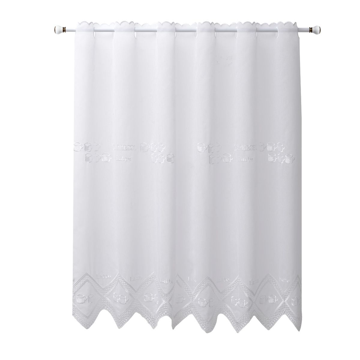 OKAY - Cortina De Cocina Lino bordado Blanco 115x150 Cm