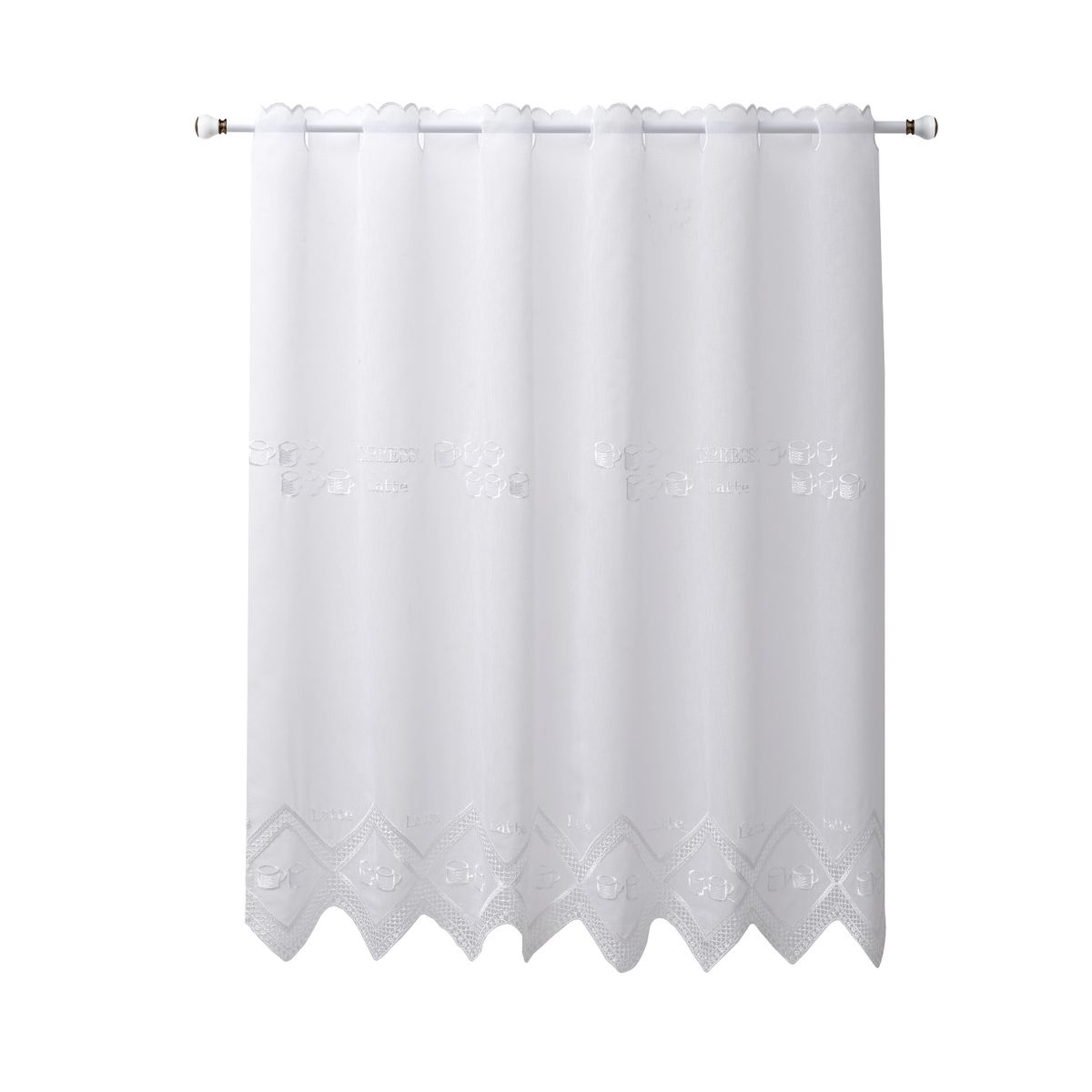 OKAY - Cortina De Cocina Lino bordado Blanco 115x150 Cm