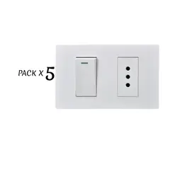WANT - PACK 5 INTERRUPTOR 1 METALICO 9/12 16A TOMA CORRIENTE 1 X 10A BLANCO