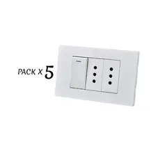 WANT - PACK 5 INTERRUPTOR 1X METALICO 912 16A +TOMACORRIENTE X2 10A BLANCO