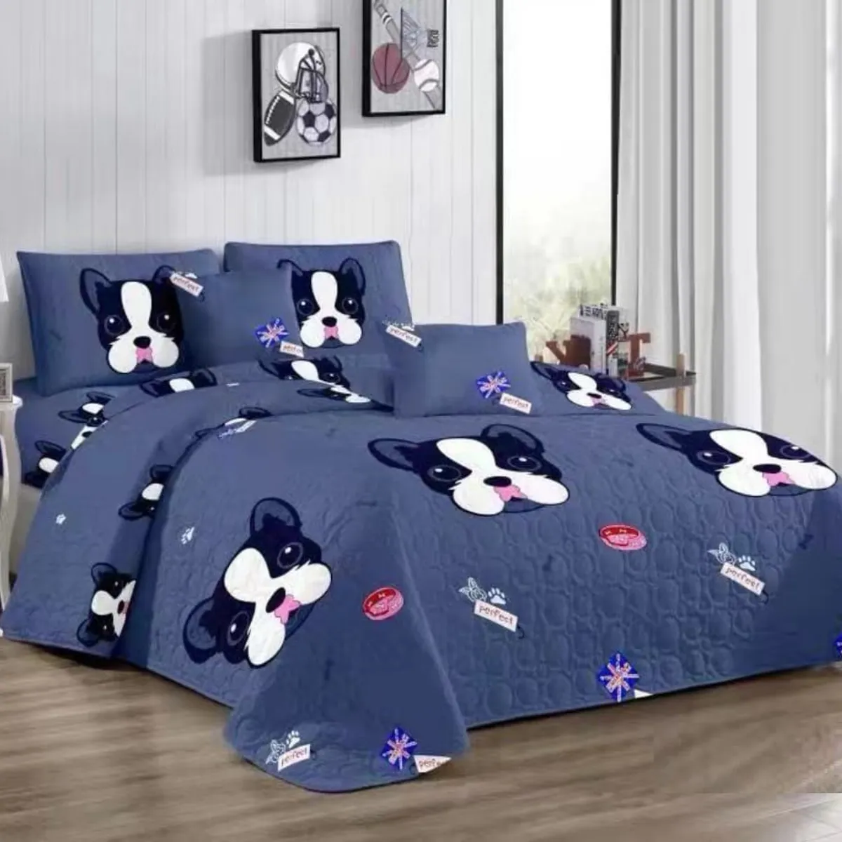 GENERICO - CUBRECAMA DE NIÑO VERANO AZUL PERRITOS  DE 1.5 PLAZAS TF